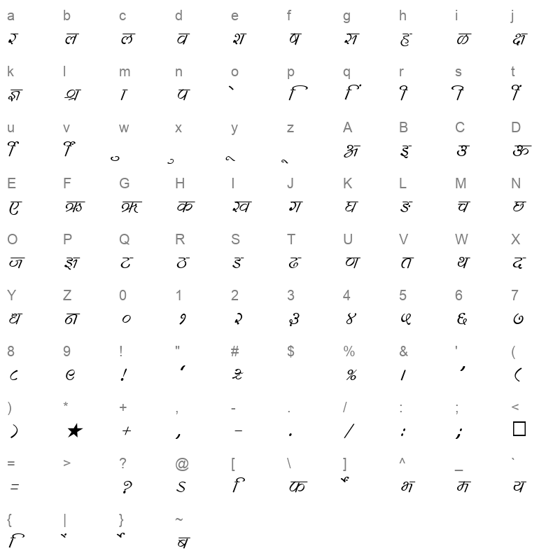 SHREE DEV 0738 Regular Character Map