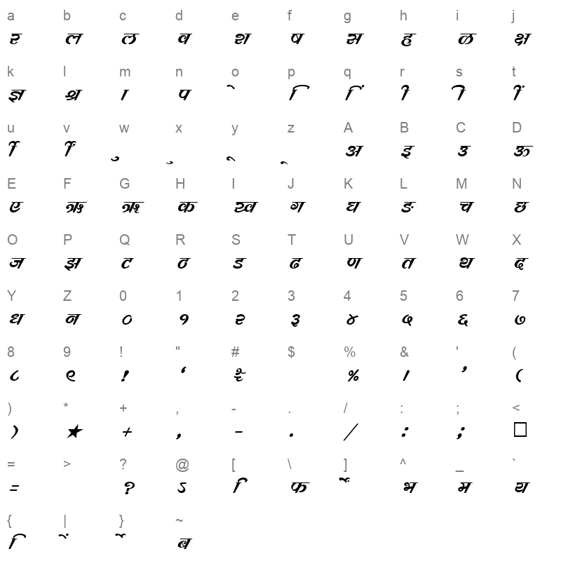 SHREE DEV 0743 Regular Character Map