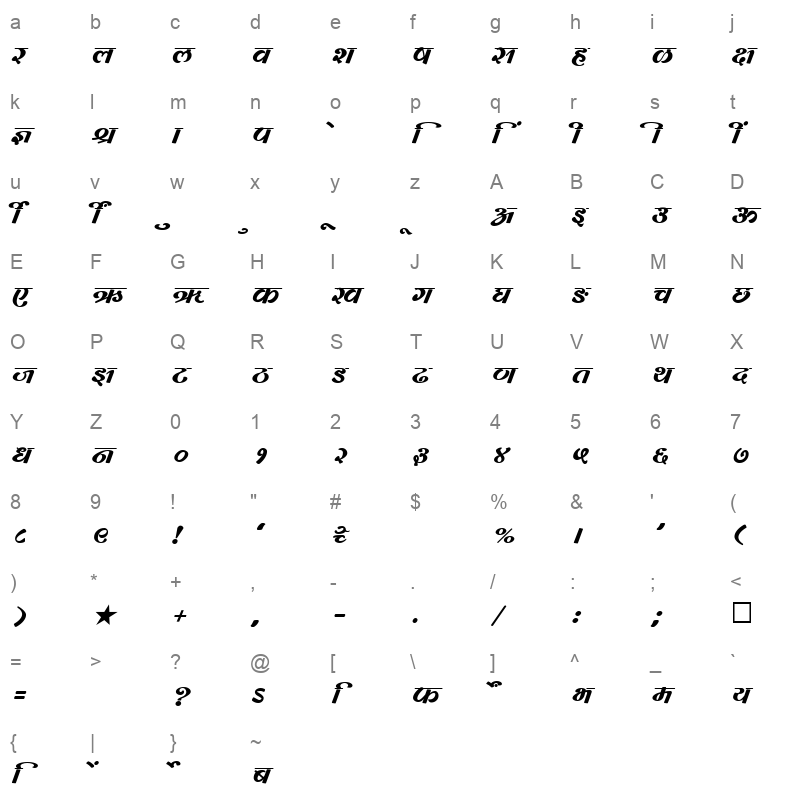 SHREE DEV 0745 Regular Character Map