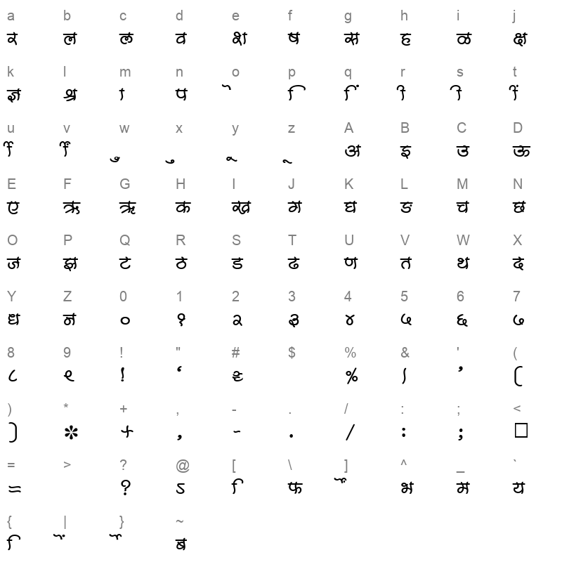 SHREE DEV 1001 Regular Character Map
