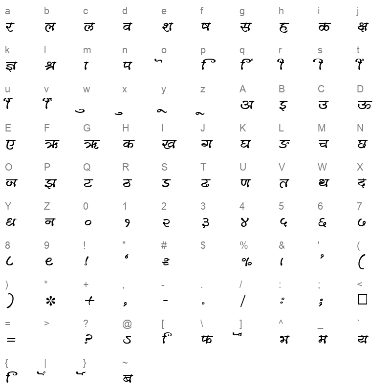 SHREE DEV 1002 Regular Character Map