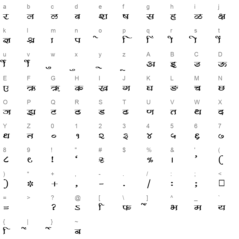SHREE DEV 1007 Regular Character Map