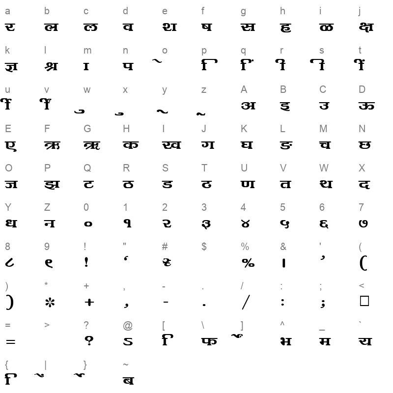 SHREE DEV 1009 Regular Character Map