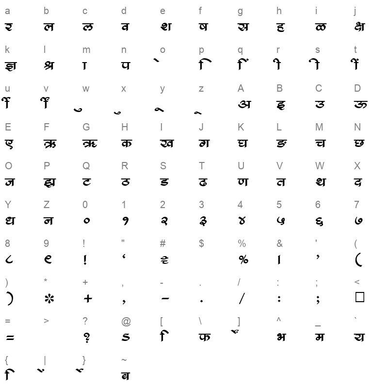 SHREE DEV 1032 Regular Character Map