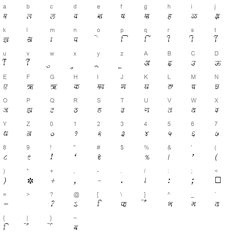 SHREE DEV 2309 Regular Character Map
