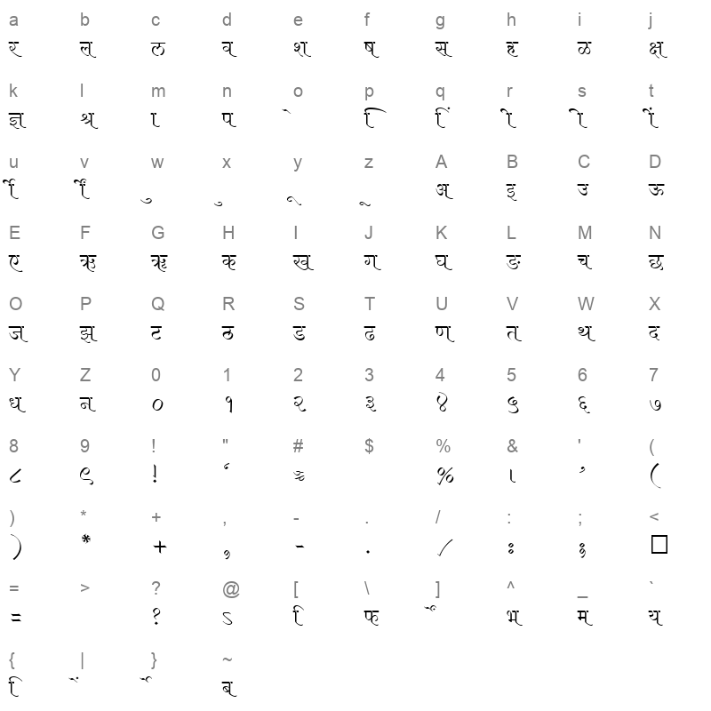 SHREE DEV 2310 Regular Character Map