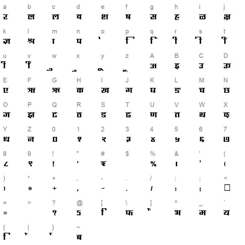 SHREE DEV 2381 Regular Character Map