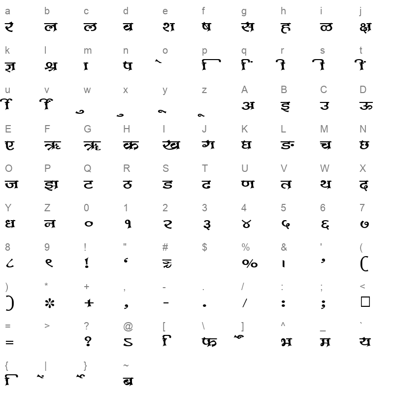SHREE DEV 2411 Regular Character Map