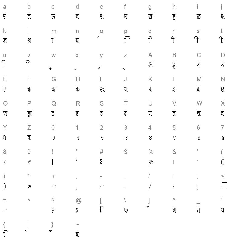 SHREE DEV 2412 Regular Character Map