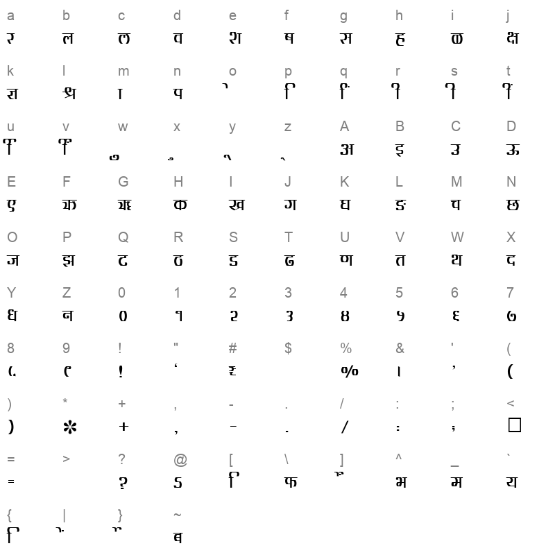 SHREE DEV 2413 Regular Character Map