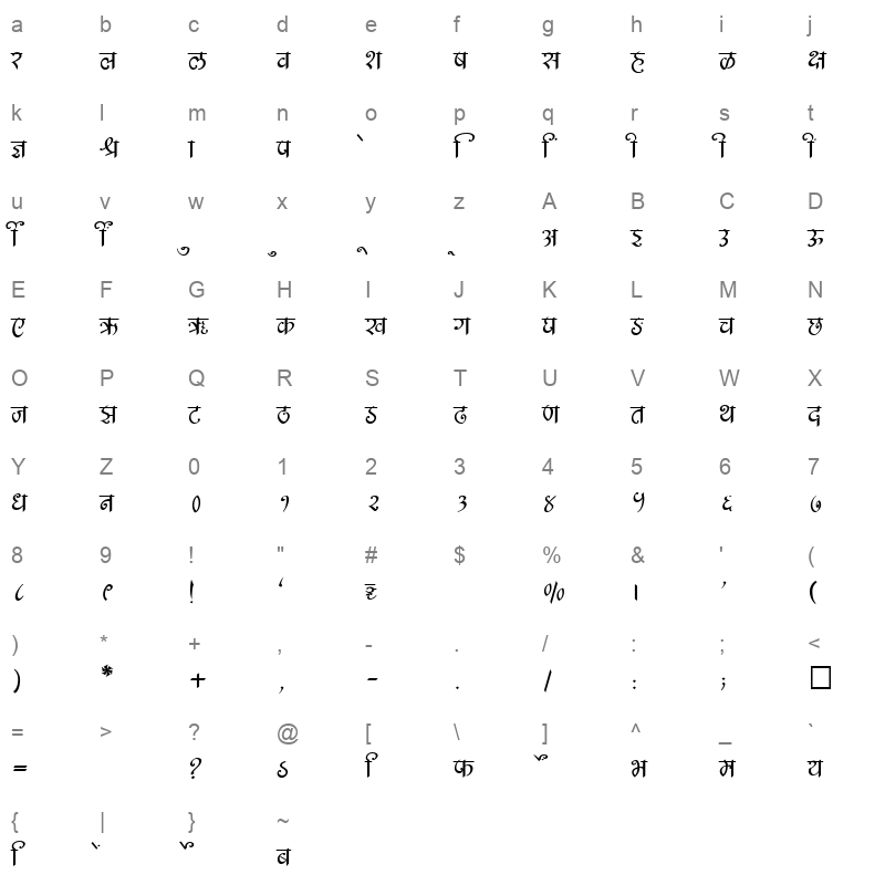 SHREE DEV 2415 Regular Character Map