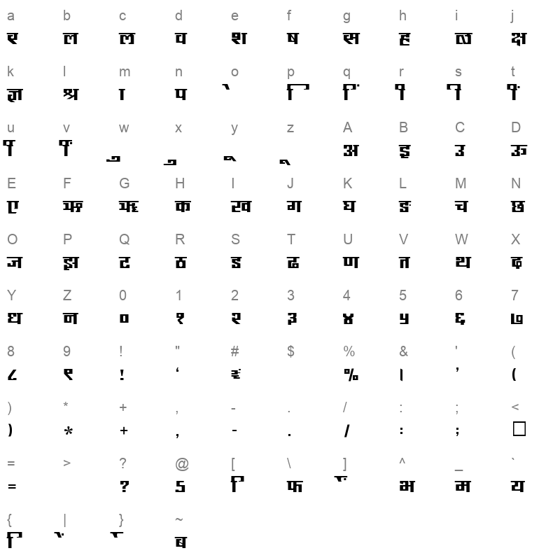 SHREE DEV 2421 Regular Character Map