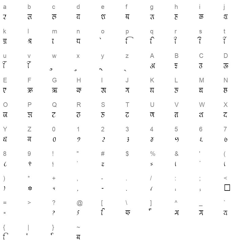 SHREE DEV 2422 Regular Character Map