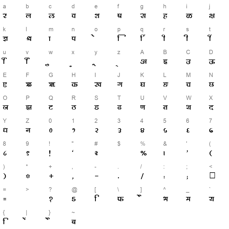 SHREE DEV 2426 Regular Character Map