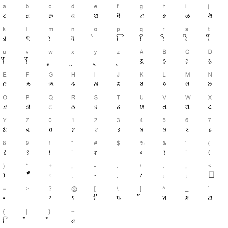 SHREE DEV 2489 Regular Character Map