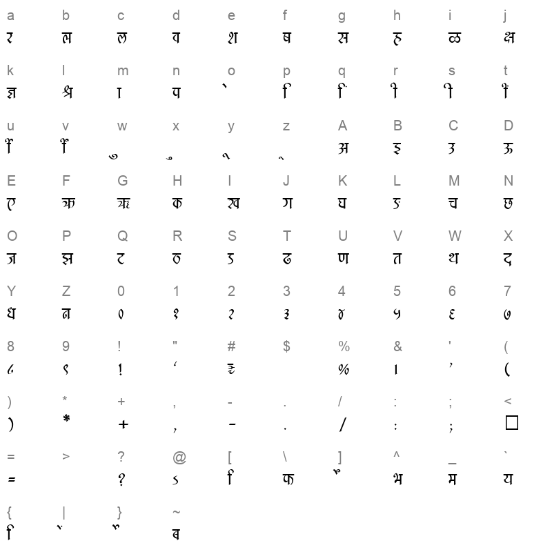 SHREE DEV 3513 Regular Character Map