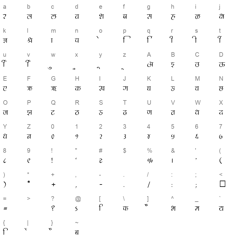 SHREE DEV 3514 Regular Character Map
