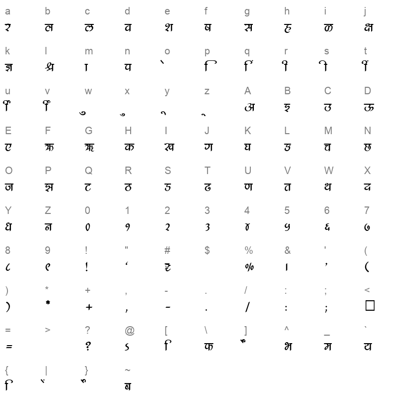 SHREE DEV 3515 Regular Character Map