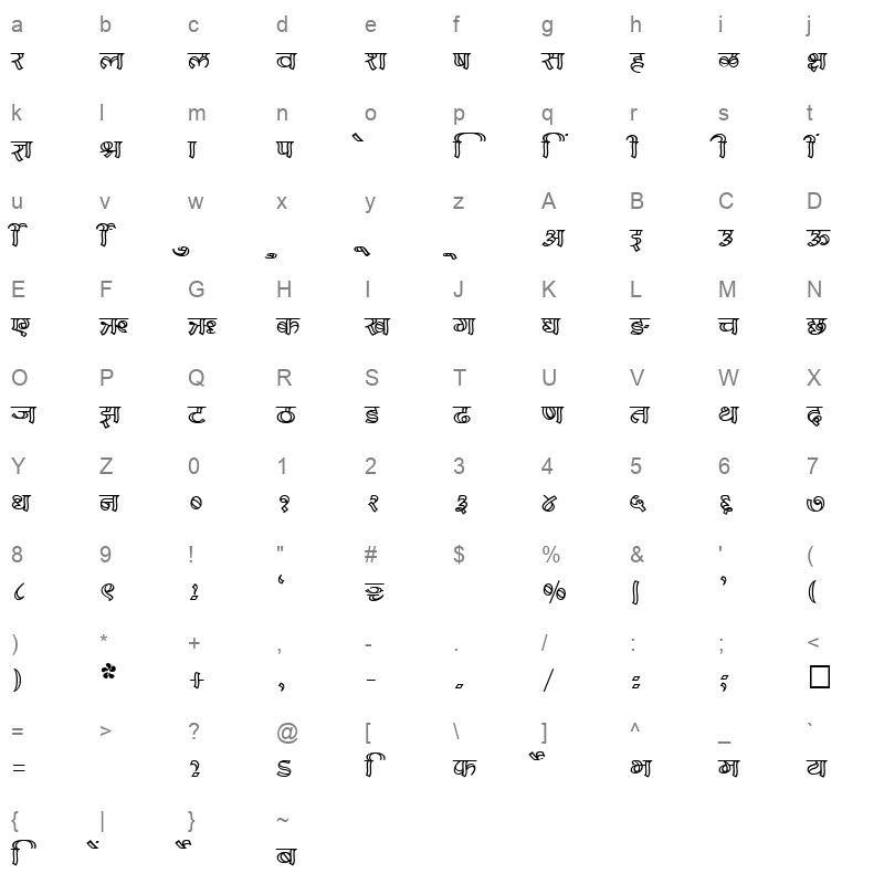 SHREE DEV 3520 Regular Character Map