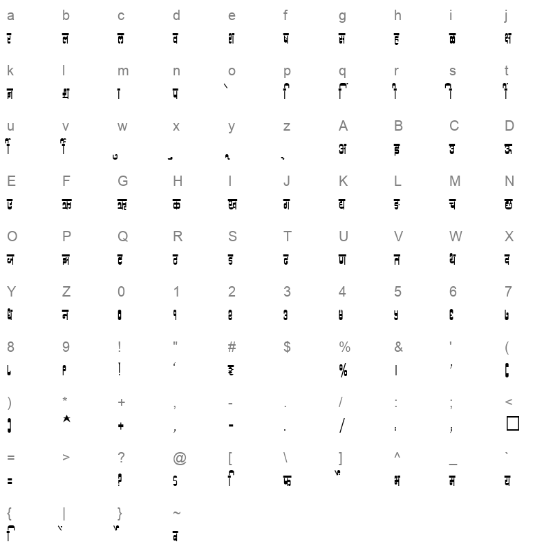 SHREE DEV 3526 Regular Character Map