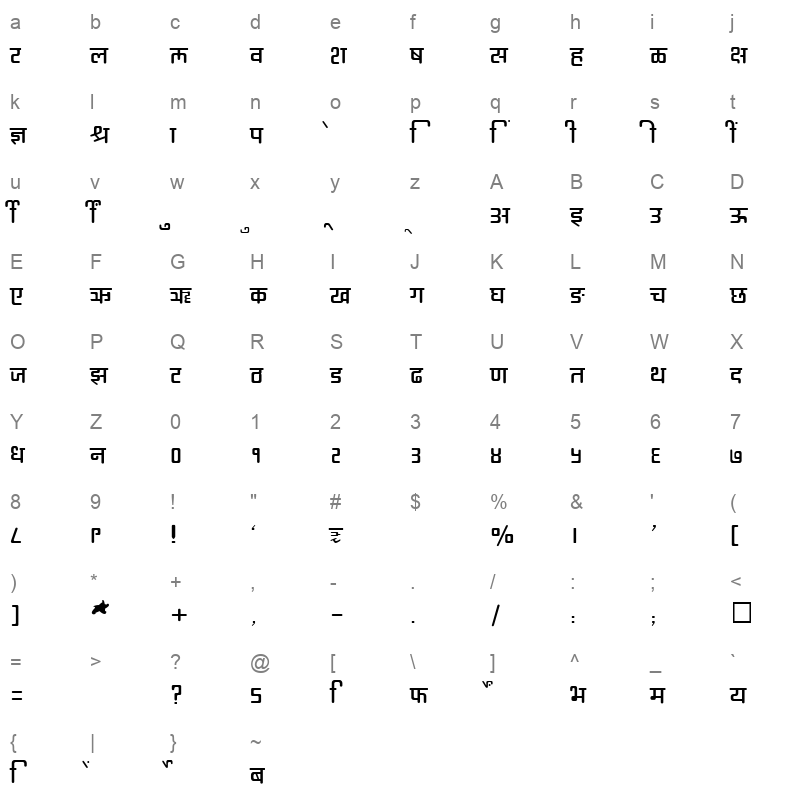 SHREE DEV 3528 Regular Character Map