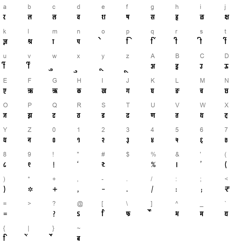 SHREE DEV7 0999 Regular Character Map