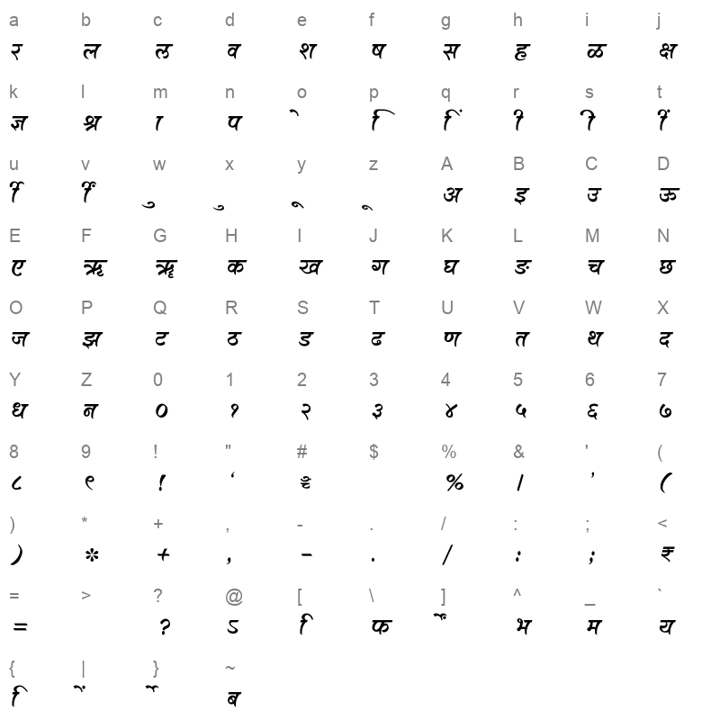SHREE DEV7 2436 Regular Character Map