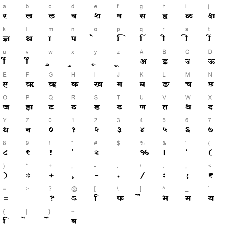 SHREE DEV7 2476 Regular Character Map