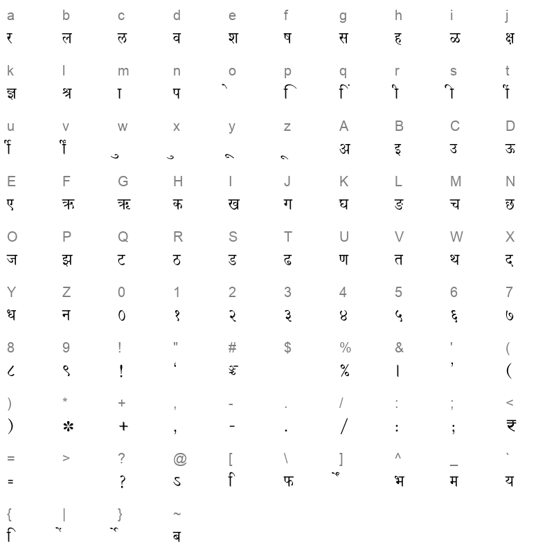 SHREE DEV7 4541 Regular Character Map