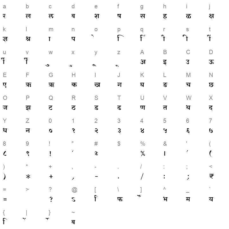 SHREE DEV7 5007 Regular Character Map