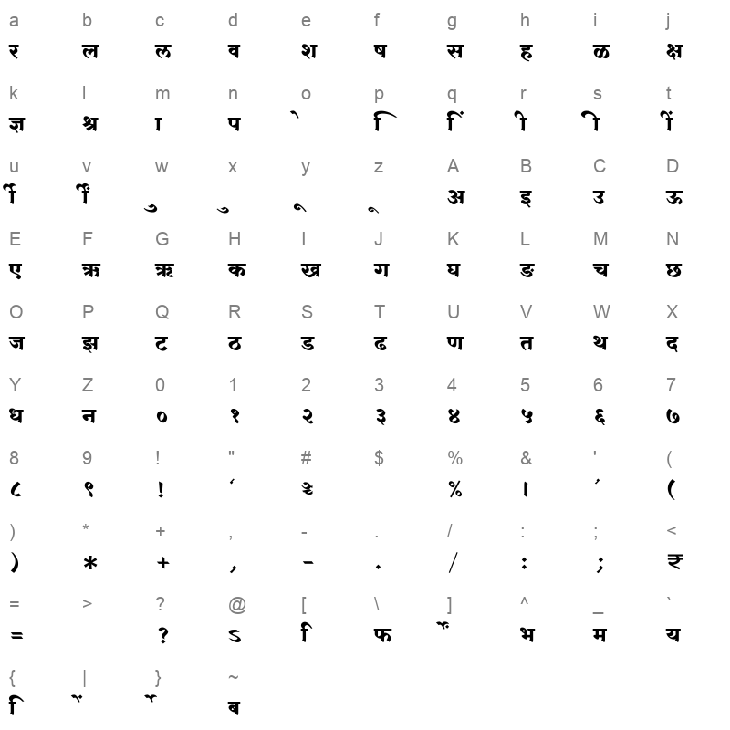 SHREE DEV7 5008 Regular Character Map