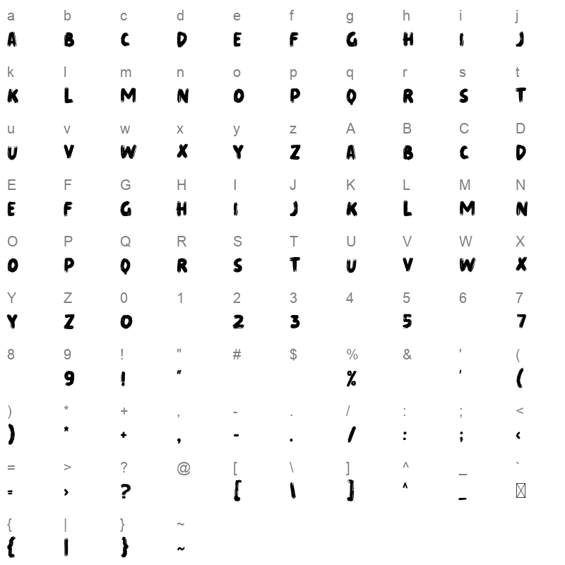 Shrieky TTF Character Map