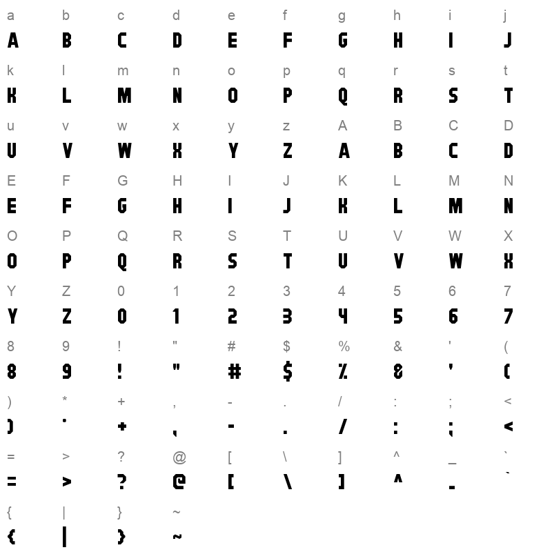 Signwood Regular Character Map