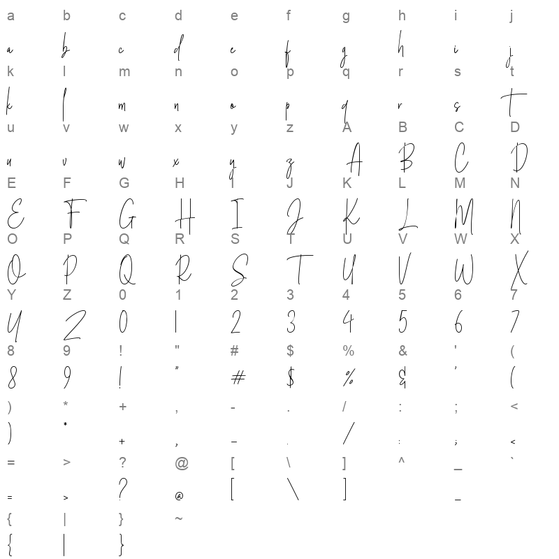 Silver Notes Character Map