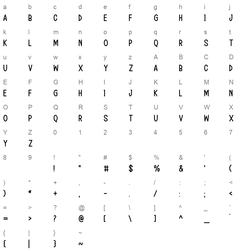 Simple Farmhouse TTF Character Map