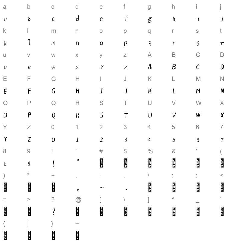 Slideyouran Regular Character Map
