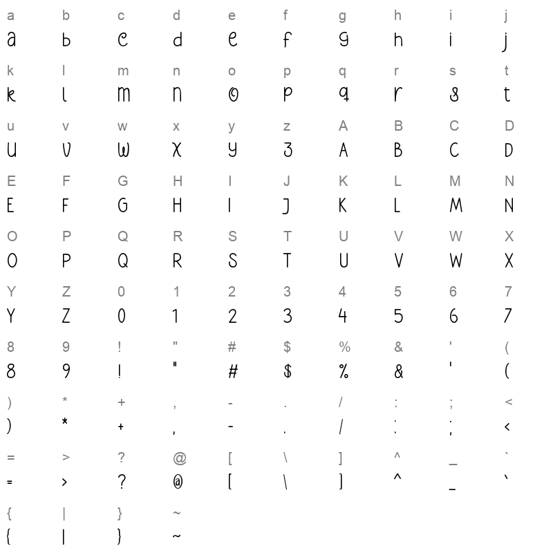 Slowly Lovely Sans Character Map