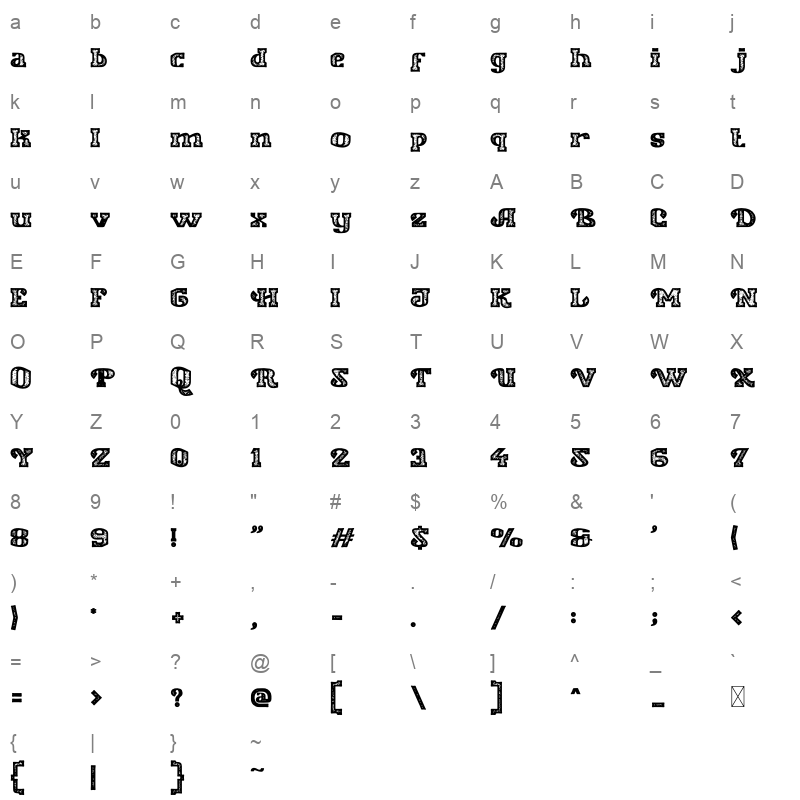 Small Heath Stamp otf Character Map