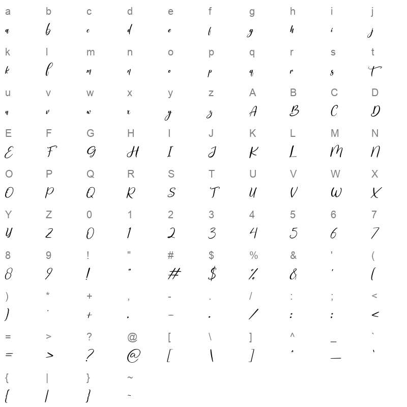 Snowtimes Italic Character Map