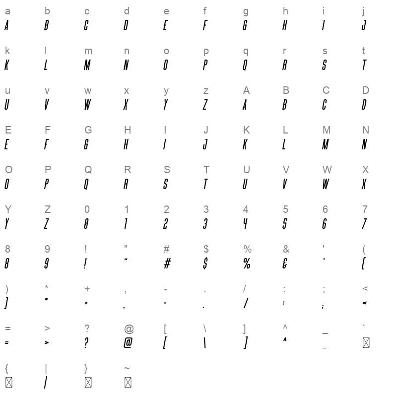 SOCIAL SANS Italic Character Map