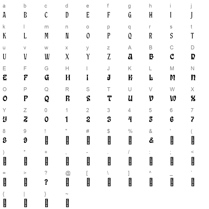 SPGELASKY Regular Character Map