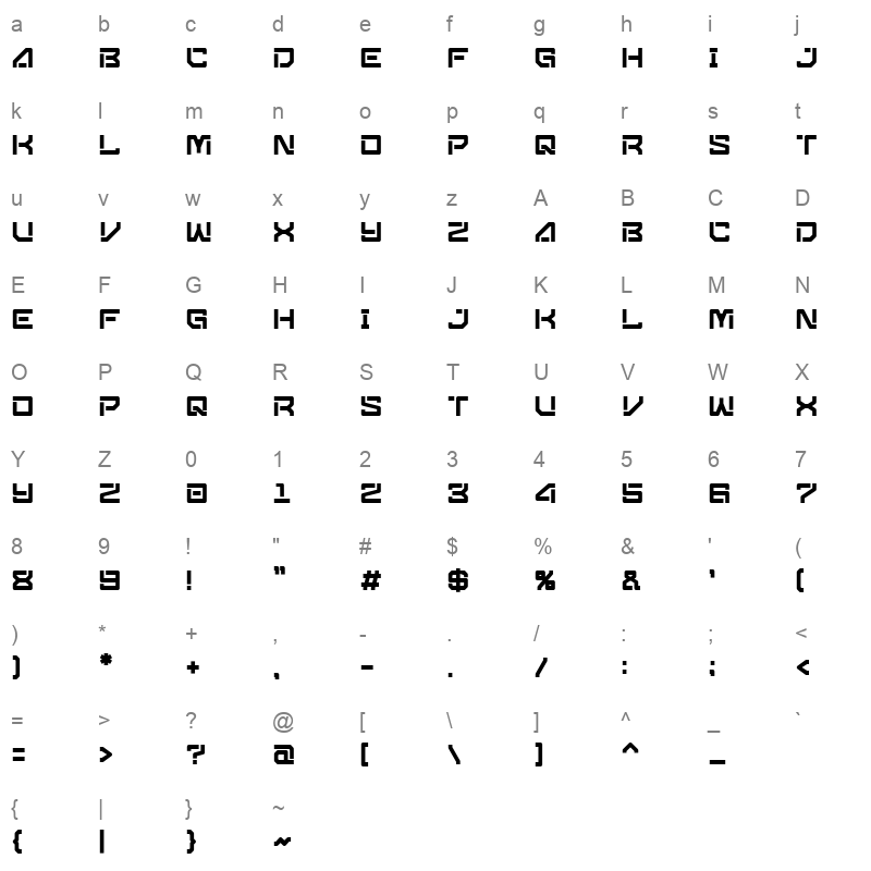 Sqeron Regular Character Map