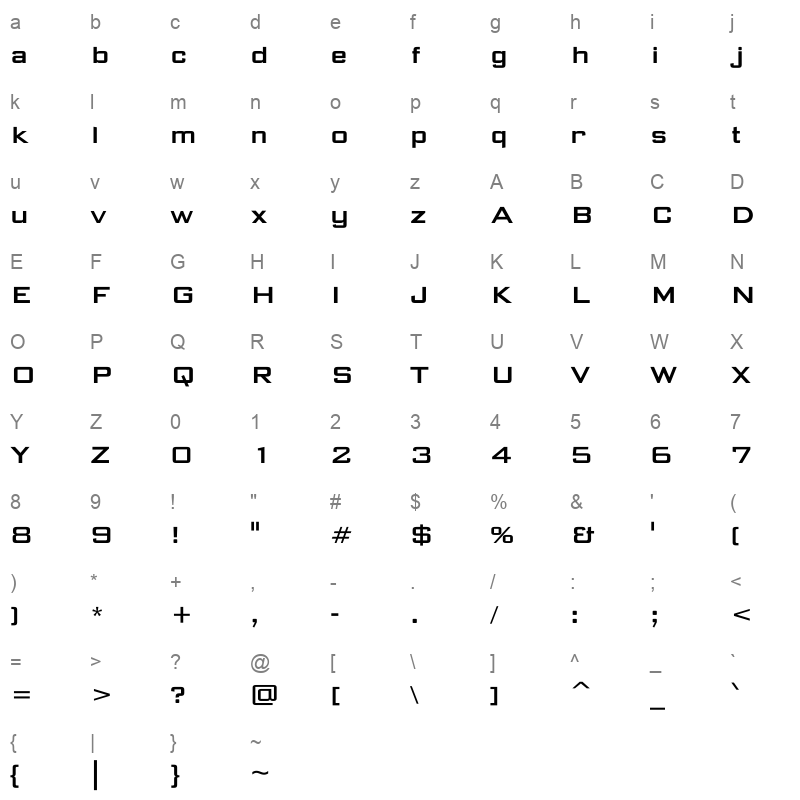 Squarish Sans CT Regular Character Map