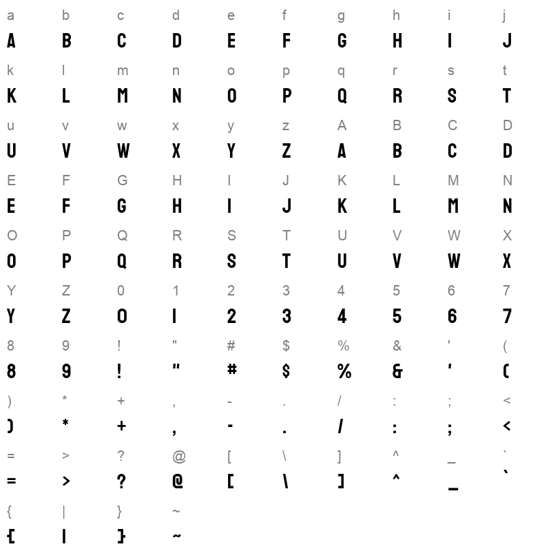 Staatliches Regular Character Map