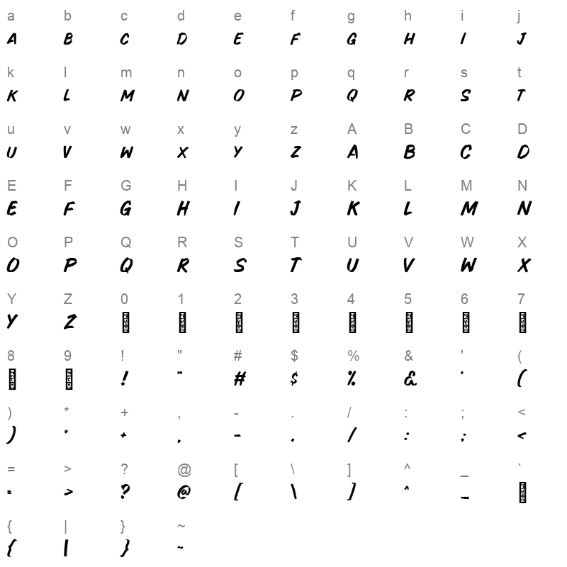 Star Brush Regular Character Map