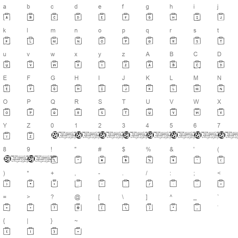 Sticky Memos Character Map