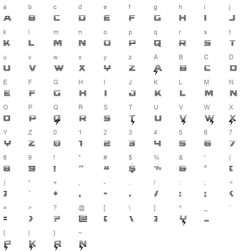 super charge straight grad Character Map