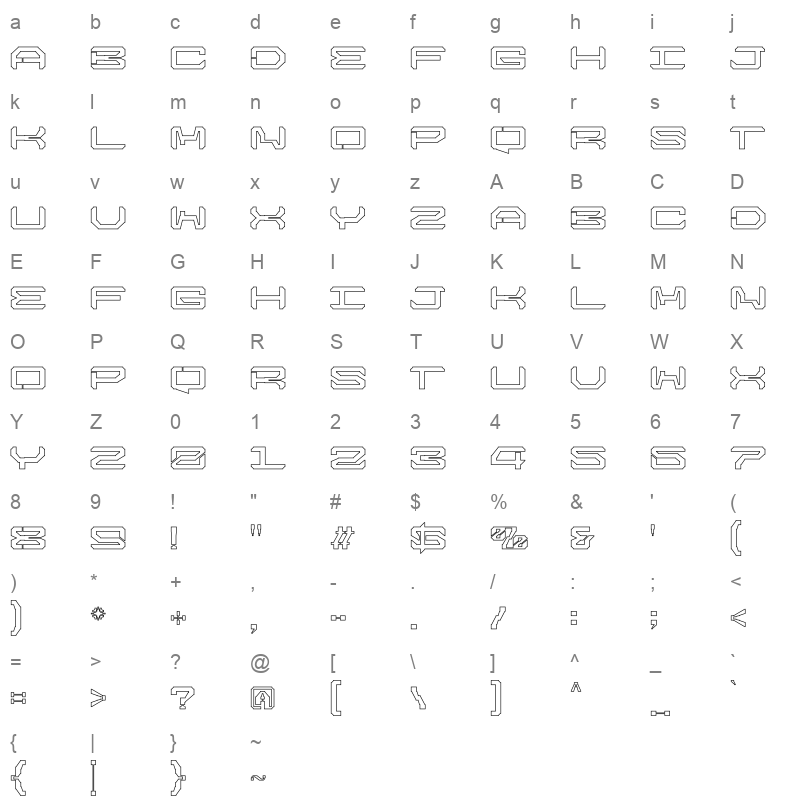 SuperCar OutlineExpMR Character Map