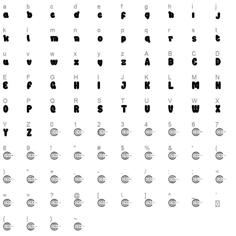 Sweet Table Regular Character Map