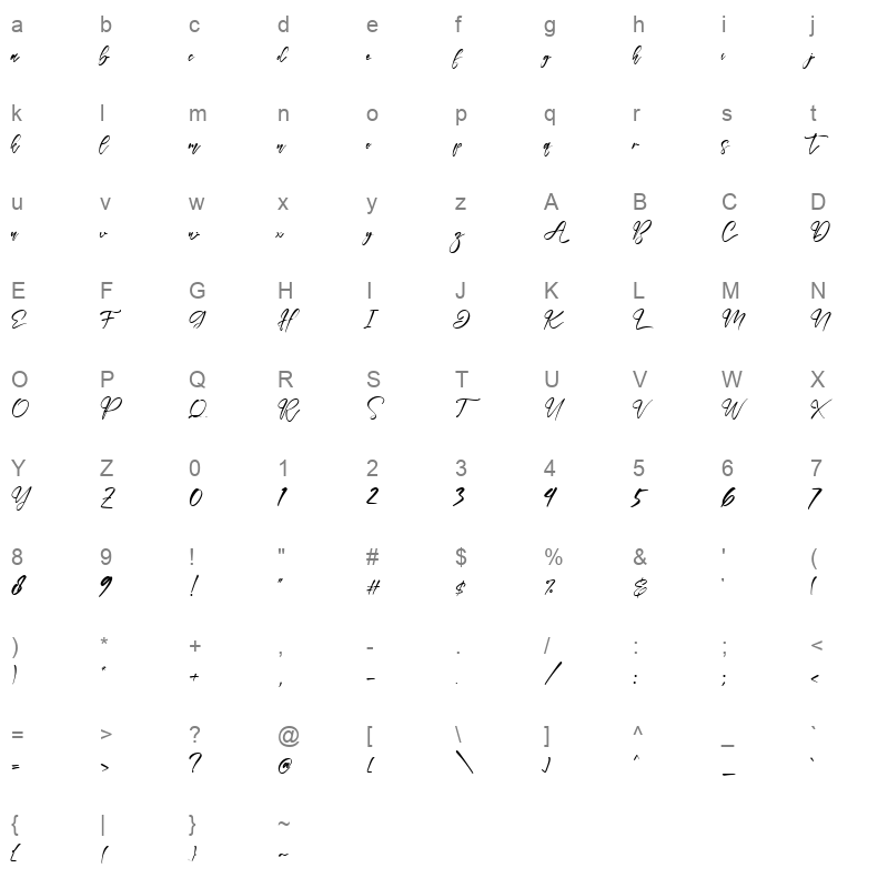 Tabernae Montana (Script) Character Map